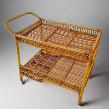 Load image into Gallery viewer, 1960s Gorgeous Bamboo &amp; Rattan Serving Bar Cart Trolley by Franco Albini. Madinteriorart by Maden
