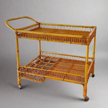 Load image into Gallery viewer, 1960s Gorgeous Bamboo &amp; Rattan Serving Bar Cart Trolley by Franco Albini. Madinteriorart by Maden
