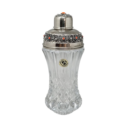 1960s Gorgeous Cut Crystal Cocktail Shaker Decorated With Red Corals. Made in Italy Madinteriorart by Maden