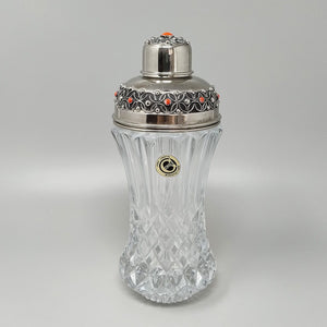 1960s Gorgeous Cut Crystal Cocktail Shaker Decorated With Red Corals. Made in Italy Madinteriorart by Maden