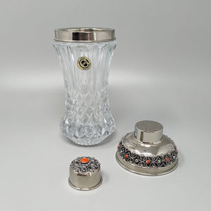 1960s Gorgeous Cut Crystal Cocktail Shaker Decorated With Red Corals. Made in Italy Madinteriorart by Maden