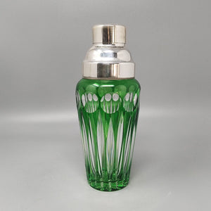 1960s Gorgeous Green Bohemian Cut Crystal Glass Cocktail Shaker With Ice Bucket. Made in Italy Madinteriorart by Maden