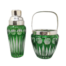 Load image into Gallery viewer, 1960s Gorgeous Green Bohemian Cut Crystal Glass Cocktail Shaker With Ice Bucket. Made in Italy Madinteriorart by Maden
