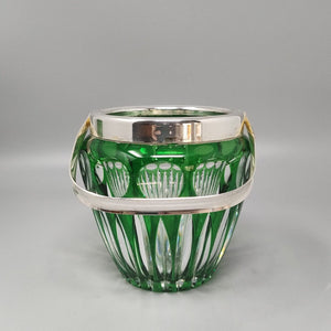 1960s Gorgeous Green Bohemian Cut Crystal Glass Cocktail Shaker With Ice Bucket. Made in Italy Madinteriorart by Maden