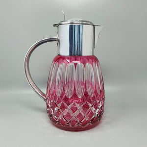 1960s Gorgeous Red Bohemian Cut Crystal Glass Pitcher. Made in Italy Madinteriorart by Maden