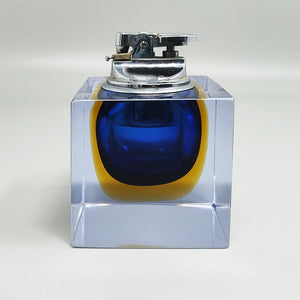 1960s Stunning Blue Table Lighter in Murano Sommerso Glass By Flavio Poli for Seguso Madinteriorart by Maden