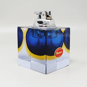 1960s Stunning Blue Table Lighter in Murano Sommerso Glass By Flavio Poli for Seguso Madinteriorart by Maden