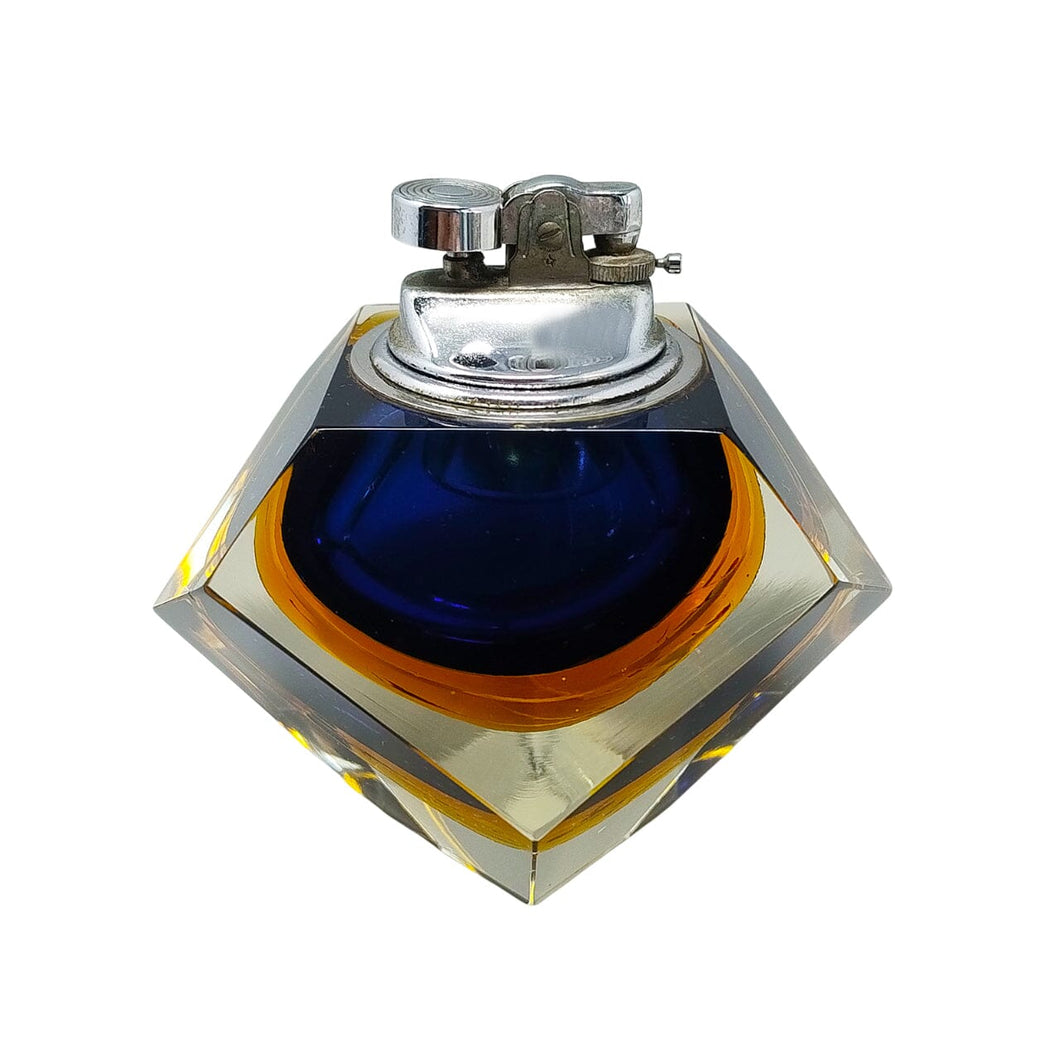 1960s Stunning Blue Table Lighter in Murano Sommerso Glass By Flavio Poli for Seguso Madinteriorart by Maden
