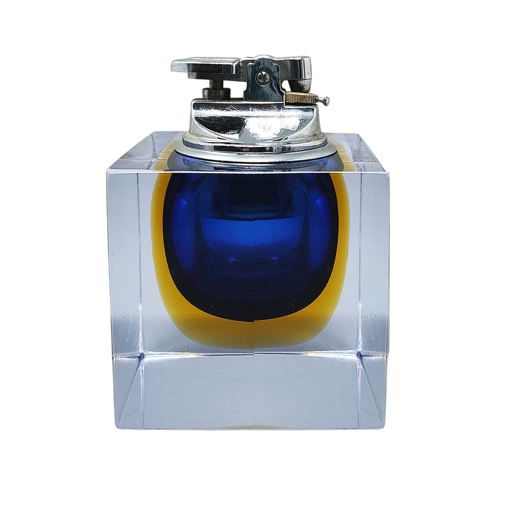 1960s Stunning Blue Table Lighter in Murano Sommerso Glass By Flavio Poli for Seguso Madinteriorart by Maden