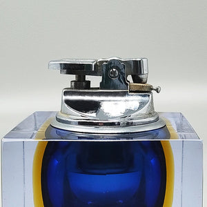 1960s Stunning Blue Table Lighter in Murano Sommerso Glass By Flavio Poli for Seguso Madinteriorart by Maden