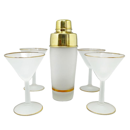 1960s Stunning Cocktail Shaker Set with Four Glasses. Made in Italy Madinteriorart by Maden