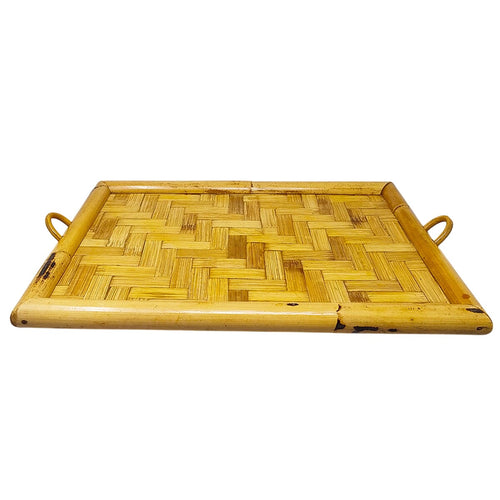 1970s Astonishing Italian Tray in Bamboo, Rattan and Wicker. Made in Italy Madinteriorart by Maden