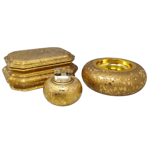 1970s Exquisited Handcrafted Smoking Set in Ceramic and gold leaf. Made in italy Madinteriorart by Maden