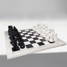 Load image into Gallery viewer, 1970s Gorgeous Black and White Chess Set in Volterra Alabaster Handmade. Made in Italy Madinteriorart by Maden
