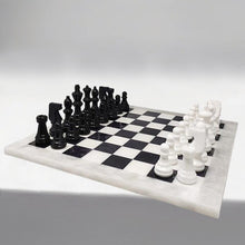 Load image into Gallery viewer, 1970s Gorgeous Black and White Chess Set in Volterra Alabaster Handmade. Made in Italy Madinteriorart by Maden
