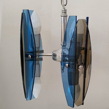 Load image into Gallery viewer, 1970s Gorgeous Blue and Smoked Glass Pendant Lamp by Veca. Made in Italy Madinteriorart by Maden
