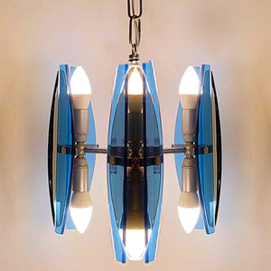 1970s Gorgeous Blue and Smoked Glass Pendant Lamp by Veca. Made in Italy Madinteriorart by Maden