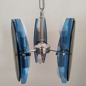 1970s Gorgeous Blue and Smoked Glass Pendant Lamp by Veca. Made in Italy Madinteriorart by Maden