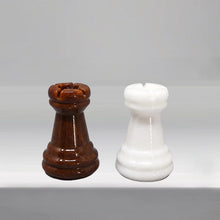 Load image into Gallery viewer, 1970s Gorgeous Brown and White Chess Set in Volterra Alabaster Handmade. Made in Italy Madinteriorart by Maden
