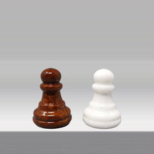 Load image into Gallery viewer, 1970s Gorgeous Brown and White Chess Set in Volterra Alabaster Handmade Made in Italy Madinteriorart by Maden
