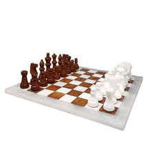 Load image into Gallery viewer, 1970s Gorgeous Brown and White Chess Set in Volterra Alabaster Handmade Made in Italy Madinteriorart by Maden
