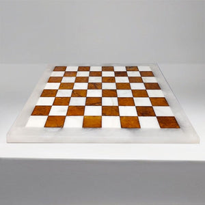 1970s Gorgeous Brown and White Chess Set in Volterra Alabaster Handmade Made in Italy Madinteriorart by Maden