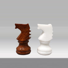 Load image into Gallery viewer, 1970s Gorgeous Brown and White Chess Set in Volterra Alabaster Handmade Made in Italy Madinteriorart by Maden
