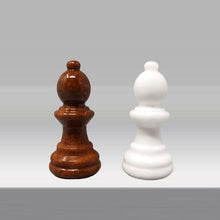 Load image into Gallery viewer, 1970s Gorgeous Brown and White Chess Set in Volterra Alabaster Handmade Made in Italy Madinteriorart by Maden
