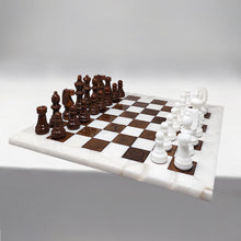 Load image into Gallery viewer, 1970s Gorgeous Brown and White Chess Set in Volterra Alabaster Handmade. Made in Italy Madinteriorart by Maden
