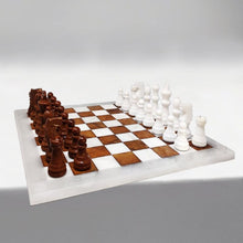 Load image into Gallery viewer, 1970s Gorgeous Brown and White Chess Set in Volterra Alabaster Handmade Made in Italy Madinteriorart by Maden
