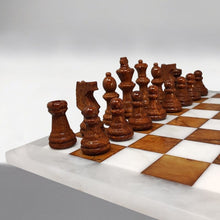 Load image into Gallery viewer, 1970s Gorgeous Brown and White Chess Set in Volterra Alabaster Handmade Made in Italy Madinteriorart by Maden
