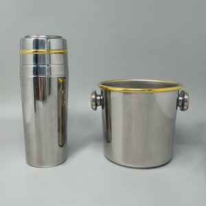 1970s Gorgeous Cocktail Shaker in Gold 24K and Stainless Steel With Ice Bucket by Mepra. Made in Italy Madinteriorart by Maden