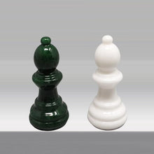 Load image into Gallery viewer, 1970s Gorgeous Green and White Chess Set in Volterra Alabaster Handmade Made in Italy Madinteriorart by Maden
