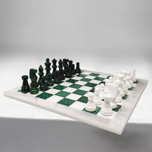 Load image into Gallery viewer, 1970s Gorgeous Green and White Chess Set in Volterra Alabaster Handmade Made in Italy Madinteriorart by Maden
