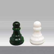 Load image into Gallery viewer, 1970s Gorgeous Green and White Chess Set in Volterra Alabaster Handmade Made in Italy Madinteriorart by Maden
