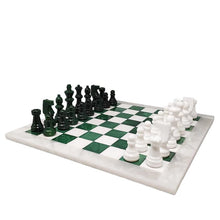 Load image into Gallery viewer, 1970s Gorgeous Green and White Chess Set in Volterra Alabaster Handmade Made in Italy Madinteriorart by Maden
