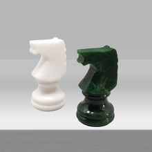 Load image into Gallery viewer, 1970s Gorgeous Green and White Chess Set in Volterra Alabaster Handmade Made in Italy Madinteriorart by Maden
