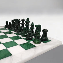 Load image into Gallery viewer, 1970s Gorgeous Green and White Chess Set in Volterra Alabaster Handmade Made in Italy Madinteriorart by Maden
