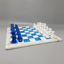 Load image into Gallery viewer, 1970s Gorgeous Sky Blue and White Chess Set in Volterra Alabaster Handmade. Made in Italy Madinteriorart by Maden
