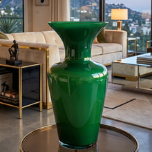 Load image into Gallery viewer, 1970s Italian Murano Blown Glass Emerald Green Vase by Maestro del Vetro. Madinteriorart by Maden
