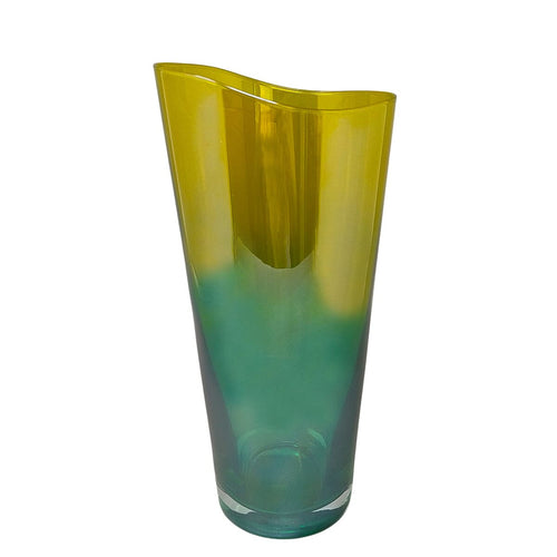 1970s Luxury Green and Yellow Handcrafted Vase in Murano Glass by Ca dei Vetrai. Made in Italy Madinteriorart by Maden