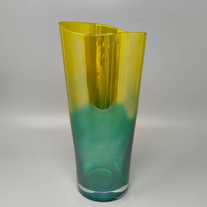 1970s Luxury Green and Yellow Handcrafted Vase in Murano Glass by Ca dei Vetrai. Made in Italy Madinteriorart by Maden