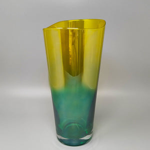 1970s Luxury Green and Yellow Handcrafted Vase in Murano Glass by Ca dei Vetrai. Made in Italy Madinteriorart by Maden