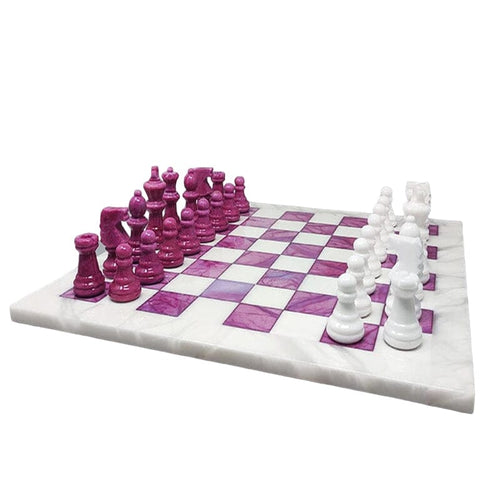 1970s Stunning Pink and White Chess Set in Volterra Alabaster Handmade Made in Italy Madinteriorart by Maden