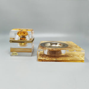 1970s Stunning Smoking Set by Stilform in Lucite and Brass Galvanized Gold 24K. Made in Italy Madinteriorart by Maden