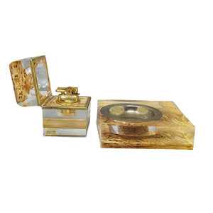 1970s Stunning Smoking Set by Stilform in Lucite and Brass Galvanized Gold 24K. Made in Italy Madinteriorart by Maden