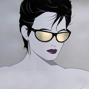 1980s Original Gorgeous Patrick Nagel "Silver Foiled Sunglasses" Art Poster.