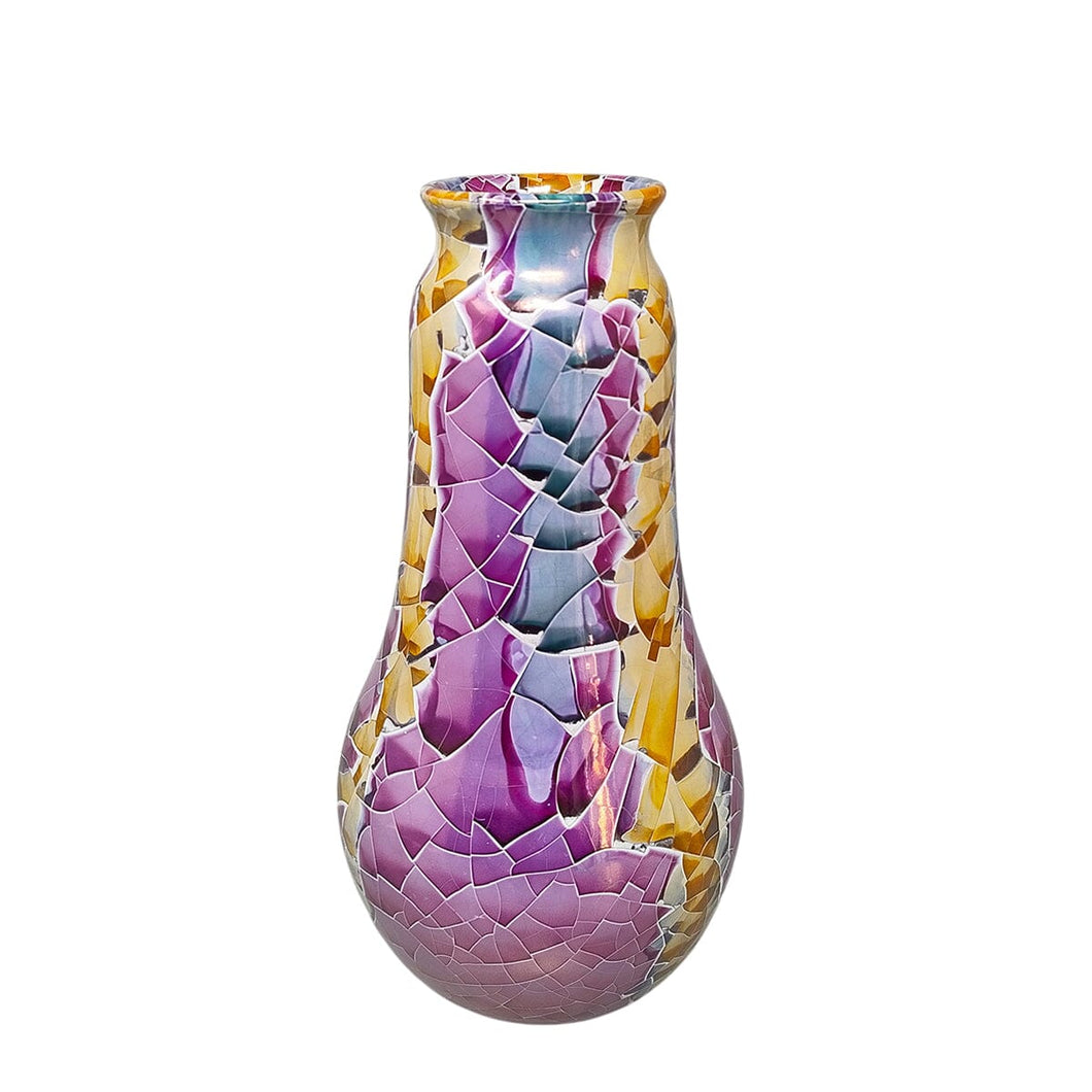 1990s Astonishing Giuseppe Locci Polycrome Craquelé Vase in Sardinian Ceramic. Made in Italy Madinteriorartshop by Maden