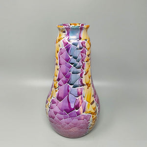 1990s Astonishing Giuseppe Locci Polycrome Craquelé Vase in Sardinian Ceramic. Made in Italy Madinteriorartshop by Maden