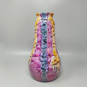 1990s Astonishing Giuseppe Locci Polycrome Craquelé Vase in Sardinian Ceramic. Made in Italy Madinteriorartshop by Maden